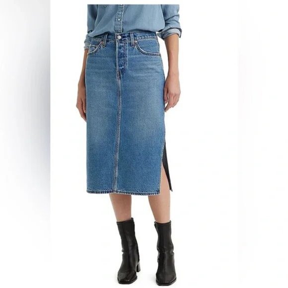 Women's Levi's Denim Side Slit Midi Jean Skirt, Size 31, New With Tags - Picture 1 of 7